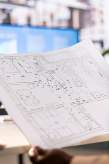 Close-up of a structural engineering drawing showing the detailed floor plan of a building