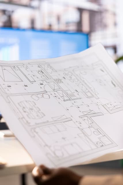 Close-up of a structural engineering drawing showing the detailed floor plan of a building
